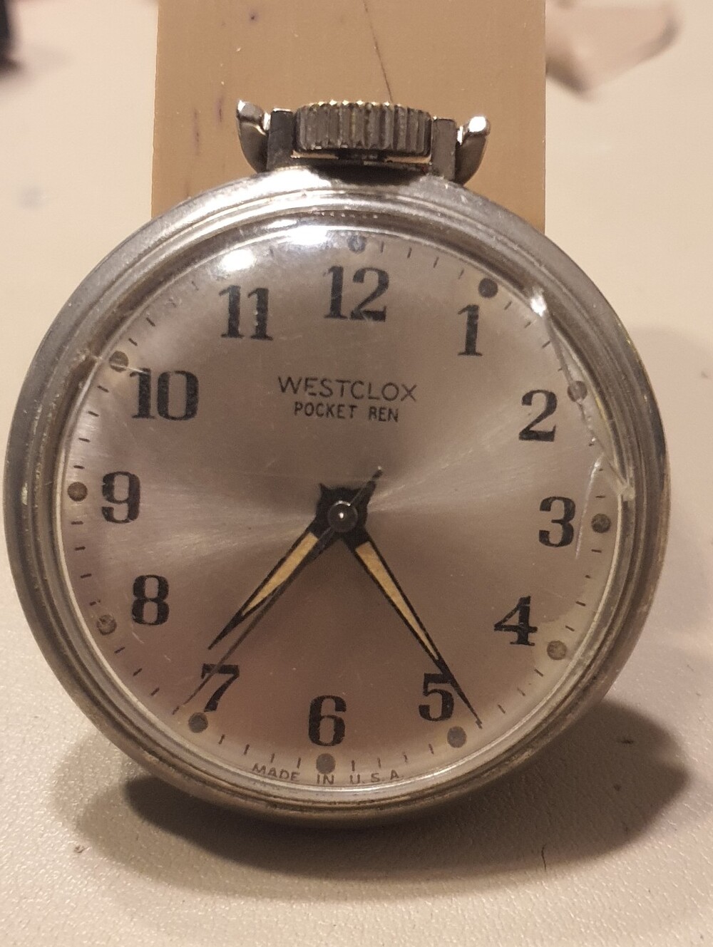 10/$20 Vtg Westclox Pocket Ben Silver Wind-Up Pocket Watch For Parts Or Repair